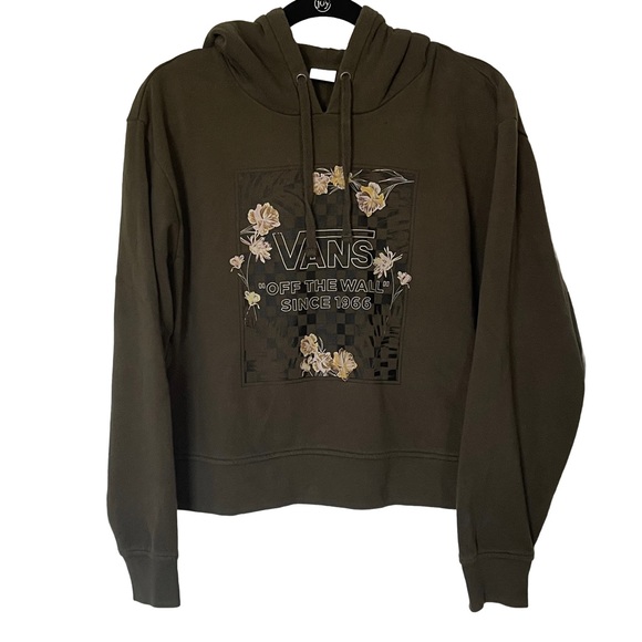 Vans | Tops | H Vans Off The Wall Since 966 Logo Flower Army Green Hoodie  Sweatshirt | Poshmark